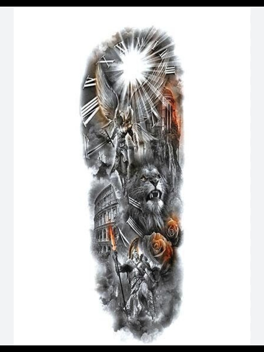 Tempoary Tattoo Full Sleeve Design - Angel, Lion & Colosseum in Black Tattoo - Picture 3 of 4